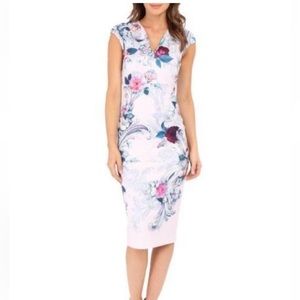 Ted Baker Pink Floral Cap-Sleeve Midi Dress